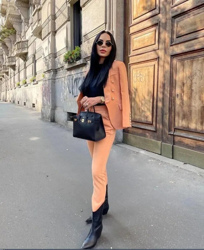 Set de costum blazer pentru femei, culoare uni, buzunare false cu clapetă, nasturi cu rever, jachetă, pantaloni creion Костюм Mujer Za Traf 2022 Nou