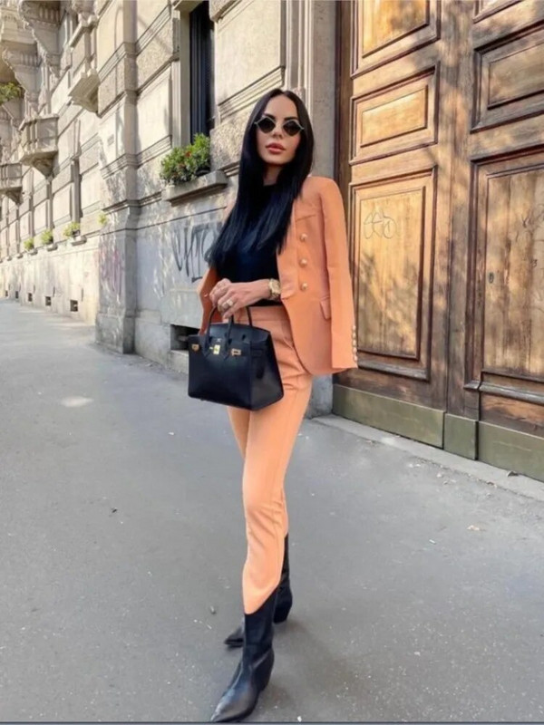 Set de costum blazer pentru femei, culoare uni, buzunare false cu clapetă, nasturi cu rever, jachetă, pantaloni creion Костюм Mujer Za Traf 2022 Nou