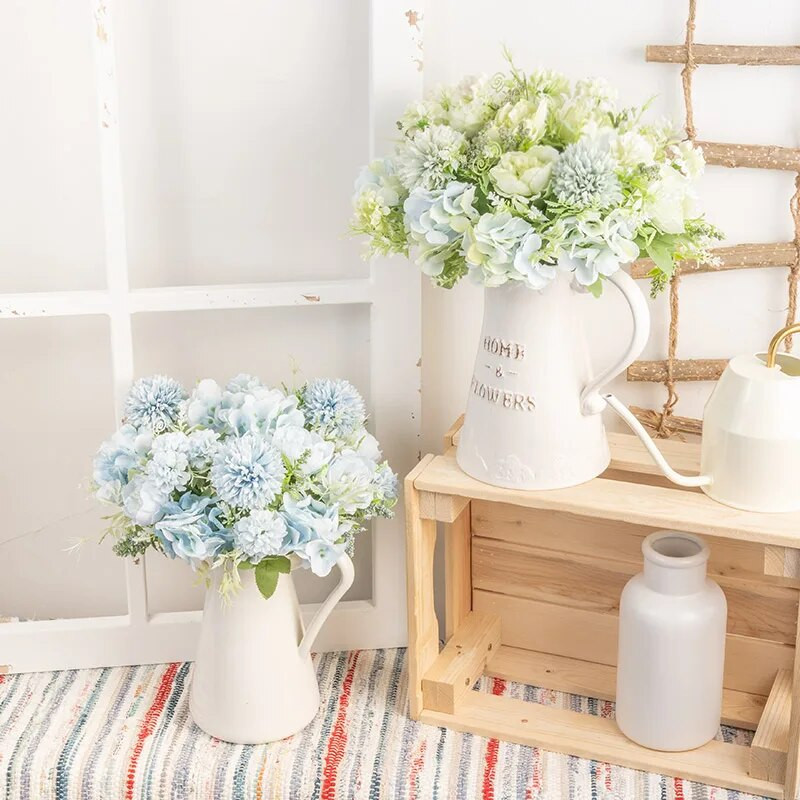 Hortenzija Umjetno cvijeće Buket božura Svilena kugla Rascvjetano lažno cvijeće Središnji dijelovi vjenčanja Pozornica Dekoracija kućnog stola Plava