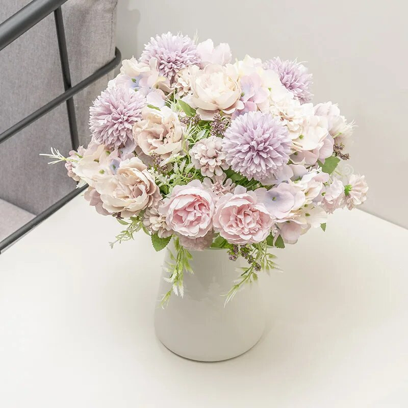 Hortenzija Umjetno cvijeće Buket božura Svilena kugla Rascvjetano lažno cvijeće Središnji dijelovi vjenčanja Pozornica Dekoracija kućnog stola Plava