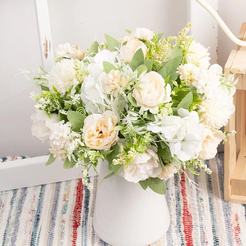Hortenzija Umjetno cvijeće Buket božura Svilena kugla Rascvjetano lažno cvijeće Središnji dijelovi vjenčanja Pozornica Dekoracija kućnog stola Plava
