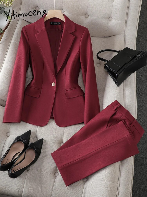 Yitimuceng 2023. gada rudens ziema, jauns biroja sieviešu bikškostīmi, 2 daļīgs komplekts sievietēm ar garām piedurknēm, šaura jaka, ikdienas uzvalki bikses