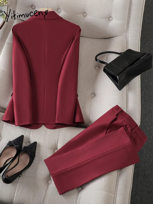 Yitimuceng 2023. gada rudens ziema, jauns biroja sieviešu bikškostīmi, 2 daļīgs komplekts sievietēm ar garām piedurknēm, šaura jaka, ikdienas uzvalki bikses