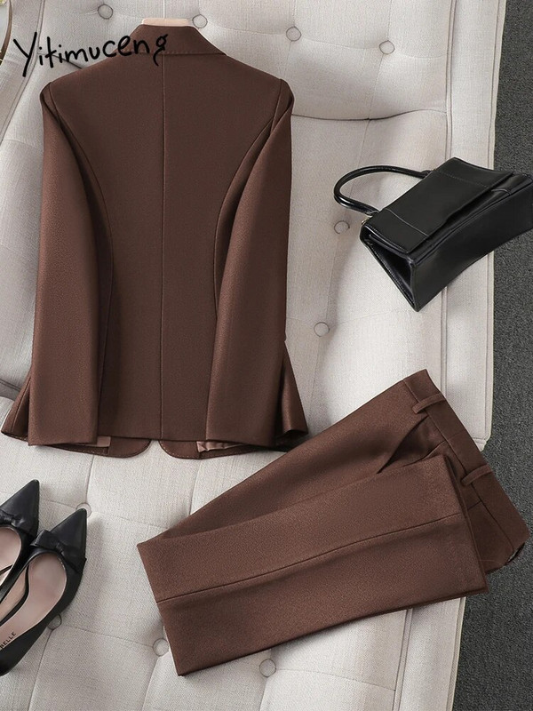 Yitimuceng 2023. gada rudens ziema, jauns biroja sieviešu bikškostīmi, 2 daļīgs komplekts sievietēm ar garām piedurknēm, šaura jaka, ikdienas uzvalki bikses