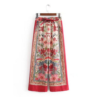 Ležerna odijela sa retro cvjetnim blejzerom Ženska jakna dugih rukava za proljeće 2023. sa širokim hlačama Ženska modna 2-dijelna odjeća