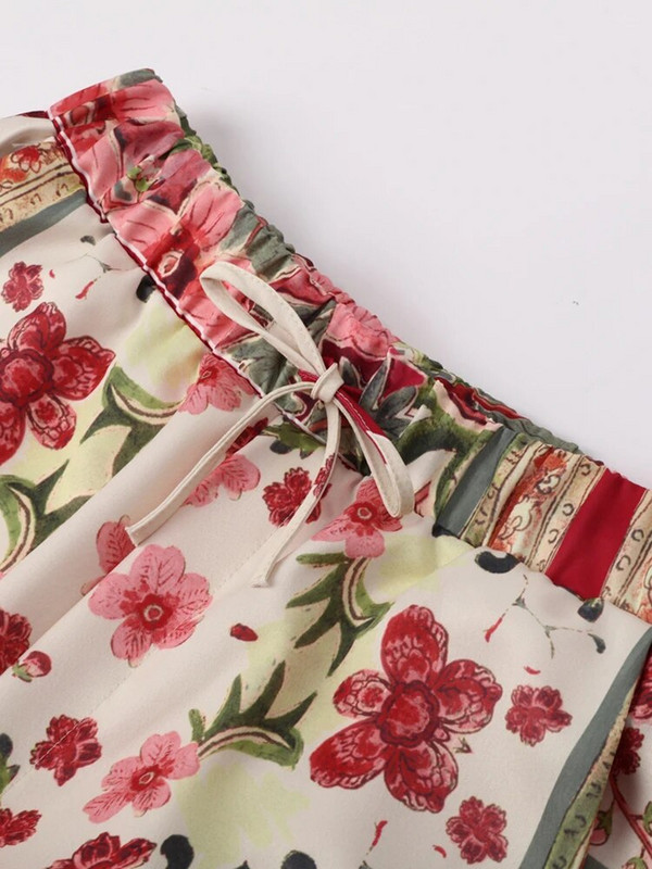 Ležerna odijela sa retro cvjetnim blejzerom Ženska jakna dugih rukava za proljeće 2023. sa širokim hlačama Ženska modna 2-dijelna odjeća