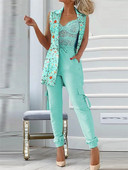 Komplet sakoa bez rukava s cvjetnim uzorkom i hlača na uzicu