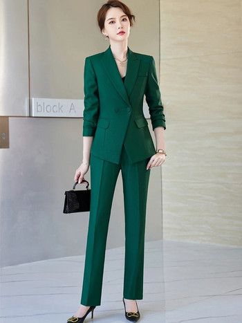 Γυναικείο επίσημο σετ 2 τεμαχίων σακάκι Κομψό μαύρο πράσινο μωβ Μπλε μακρυμάνικο μπλέιζερ+ κοστούμι παντελόνι Γυναικεία μόδα Επαγγελματικά ρούχα