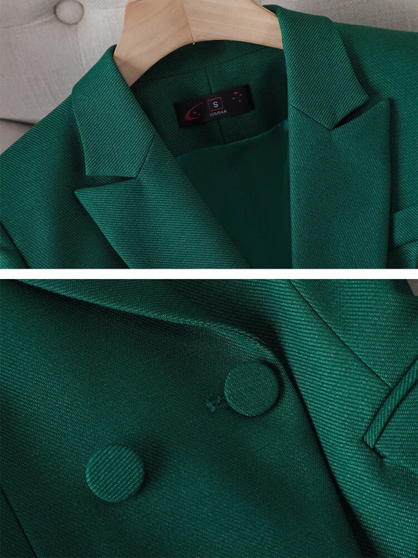 Ženski svečani komplet sakoa od 2 komada Elegantni crno-zeleni ljubičasto-plavi sako dugih rukava + odijelo s hlačama Ženska modna poslovna radna odjeća