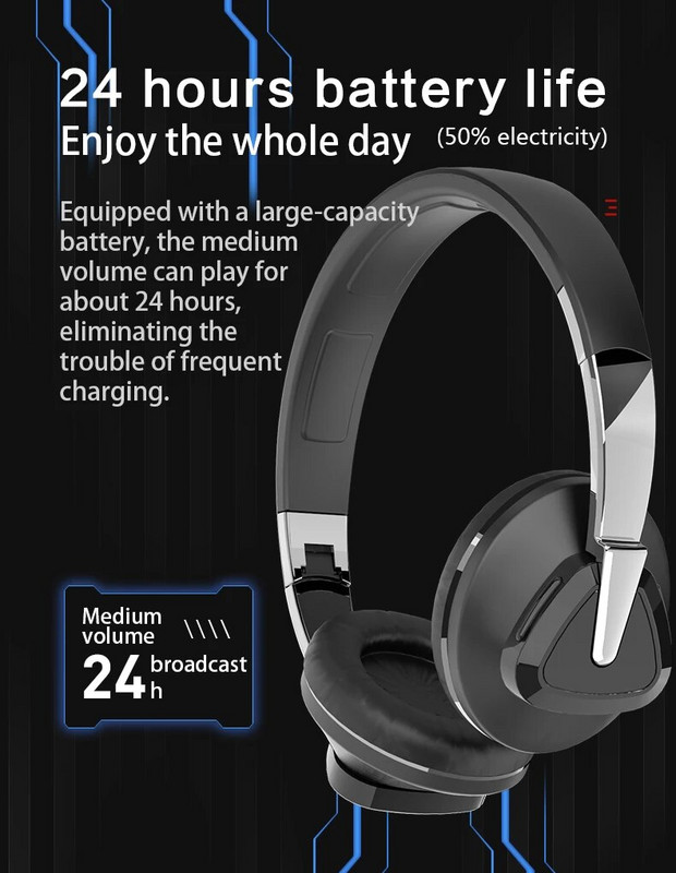 Sklopive prijenosne bežične Bluetooth slušalice s jakim basom, stereo, super dug vijek trajanja baterije, prikladne za računalo, mobilni telefon, iPad