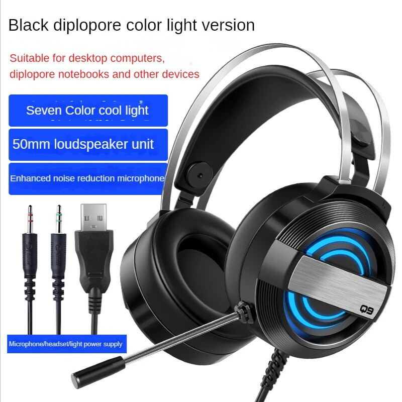 Nove slušalice za stolna računala Slušalice za uši Mikrofon USB Žičani Za stolno računalo Prijenosno računalo s USB svjetlom LED Naglavne slušalice za igrice