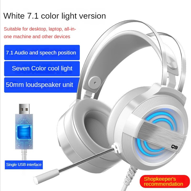 Nove slušalice za stolna računala Slušalice za uši Mikrofon USB Žičani Za stolno računalo Prijenosno računalo s USB svjetlom LED Naglavne slušalice za igrice