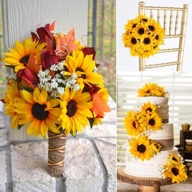 10kom Umjetne glave suncokreta Svileni suncokreti Lažne glave suncokreta za kućnu zabavu Vjenčanje Suncokreti Dekor Suncokreti