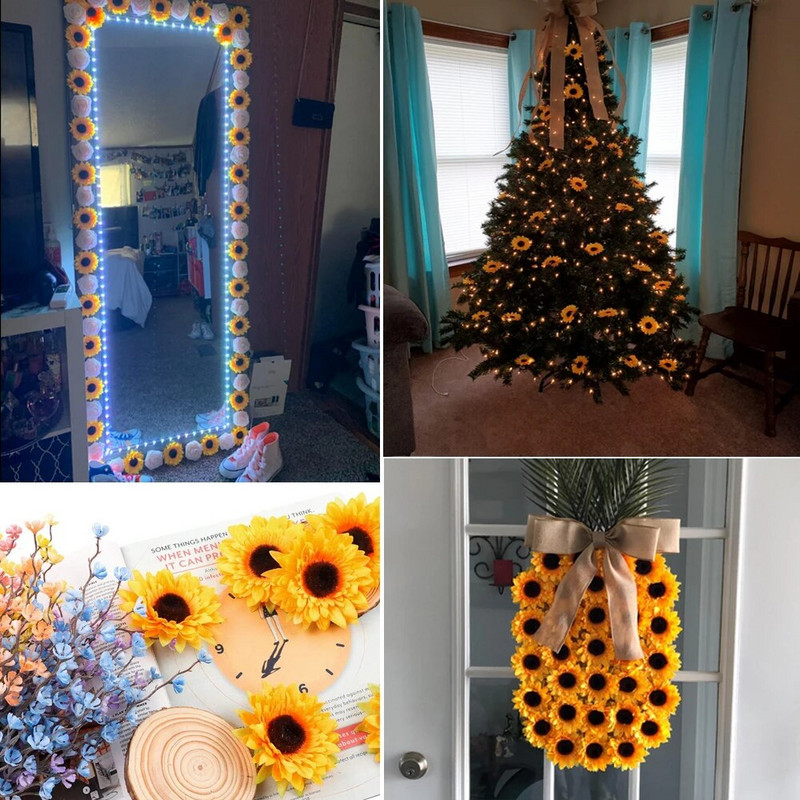 10kom Umjetne glave suncokreta Svileni suncokreti Lažne glave suncokreta za kućnu zabavu Vjenčanje Suncokreti Dekor Suncokreti