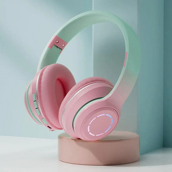Сгъваеми Bluetooth 5.2 слушалки Macaron Luminous Gradient Color Design Музикални слушалки Безжични слушалки за игри за компютър