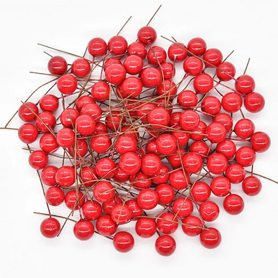 200/50 kom. Umjetne bobice Crvena trešnja prašnik Mini lažne bobičaste biserne perle DIY Božićni vijenac Pokloni za novogodišnju zabavu Dekoracije