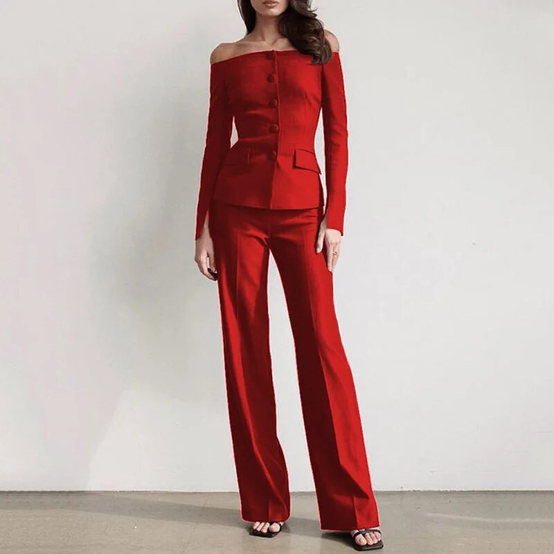 „Wefads“ moteriškas švarkas, dviejų dalių biuro kostiumas, paprastas tvirtas nuo peties ilgomis rankovėmis su viena krūtine su sagutėmis laisvų kelnių rinkiniai