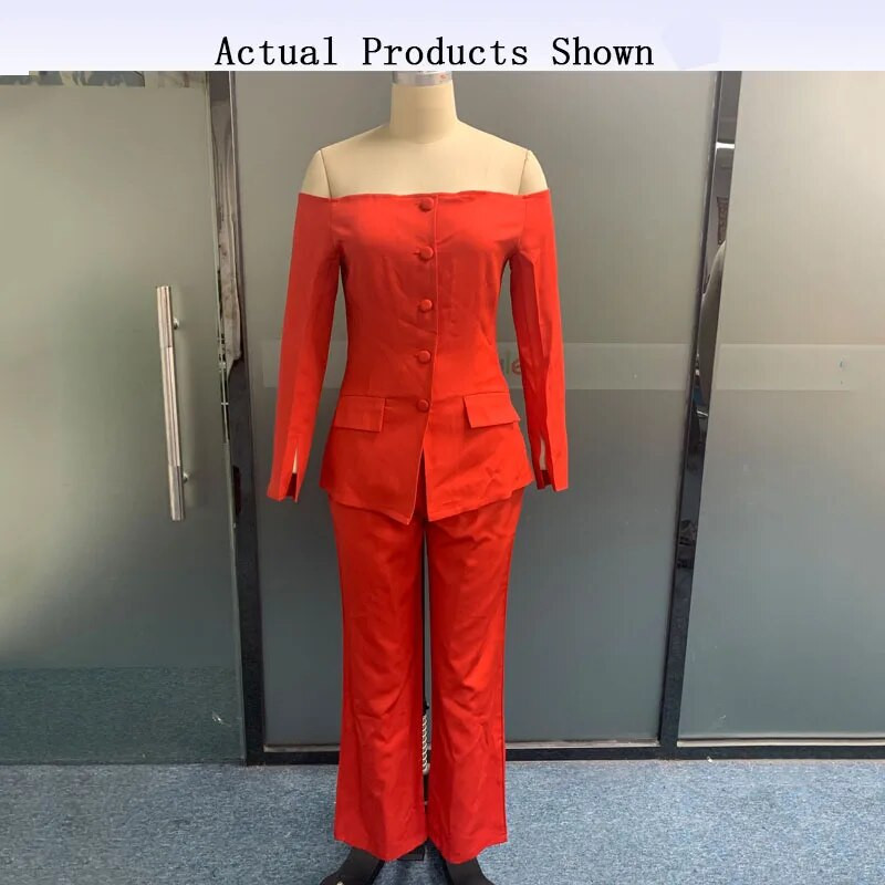 „Wefads“ moteriškas švarkas, dviejų dalių biuro kostiumas, paprastas tvirtas nuo peties ilgomis rankovėmis su viena krūtine su sagutėmis laisvų kelnių rinkiniai