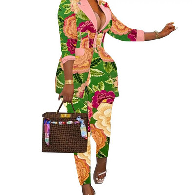 Seksi dvodijelno odijelo za žene Komplet sakoa i hlača Print dugih rukava Kaputi i hlače Ulična odjeća Ženska jesen zima 2023.