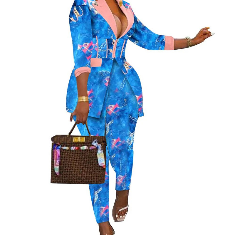 Seksi dvodijelno odijelo za žene Komplet sakoa i hlača Print dugih rukava Kaputi i hlače Ulična odjeća Ženska jesen zima 2023.