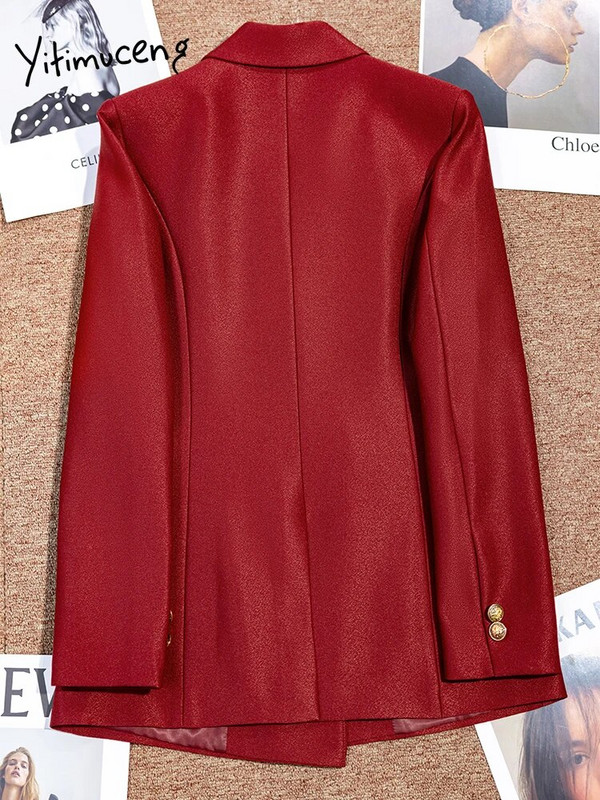 Yitimuceng modni crveno-zeleni ženski odijela s hlačama jesen zima 2023., novi formalni sako s dvostrukim kopčanjem, komplet hlača od 2 komada