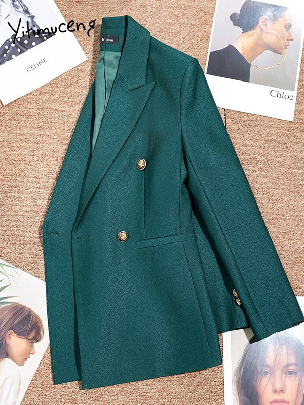 Yitimuceng modni crveno-zeleni ženski odijela s hlačama jesen zima 2023., novi formalni sako s dvostrukim kopčanjem, komplet hlača od 2 komada