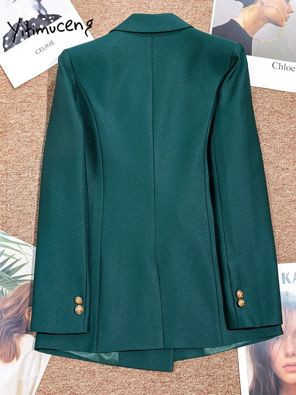 Yitimuceng modni crveno-zeleni ženski odijela s hlačama jesen zima 2023., novi formalni sako s dvostrukim kopčanjem, komplet hlača od 2 komada