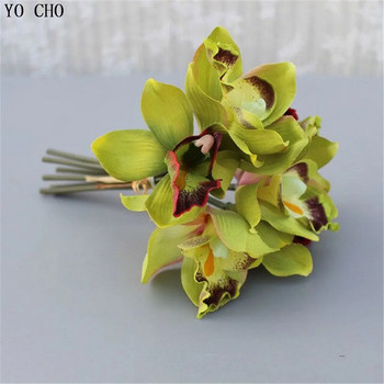 7 глави сватбена украса mariage орхидея изкуствено цвете декоративни копринени воалет булчински букет аксесоари за декорация на дома