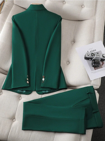 Φθινοπωρινό χειμερινό γυναικείο σακάκι και παντελόνι Επίσημο πράσινο μπλε ναυτικό γυναικείο σακάκι παντελόνι Γυναικείο επαγγελματικό σετ 2 τεμαχίων