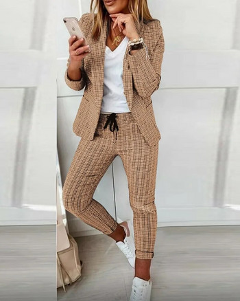 Γυναικείο κοστούμι δύο τεμαχίων 2023 Νέο σε Casual Geo Print Shawl Collar Blazer & Παντελόνι Σετ αθλητικές φόρμες Κομψά γυναικεία παντελόνια