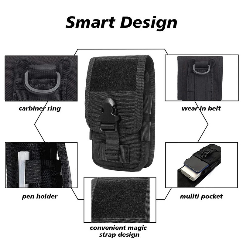 1000D Tactical Phone Pouch Military Fanny Pack Divslāņu EDC Pack Outdoor Maka turētāja jostas jostas soma medībām kempingā