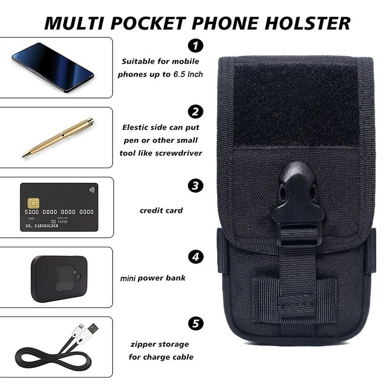 1000D Tactical Phone Pouch Military Fanny Pack Divslāņu EDC Pack Outdoor Maka turētāja jostas jostas soma medībām kempingā