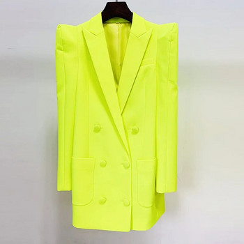 Blazer Pantsuits Σετ Φωσφοριζέ έντονο κίτρινο μπουφάν για ώμους Νέο σχέδιο Παντελόνι γραφείου με διπλό στήθος Κοστούμι δύο τεμαχίων