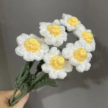 Плетени изкуствени цветя Завършени ръчно тъкани цветя Ръчно изработена симулация на цветя Прежда Плетена на една кука Роза Слънчоглед Маргаритка Сватбен декор