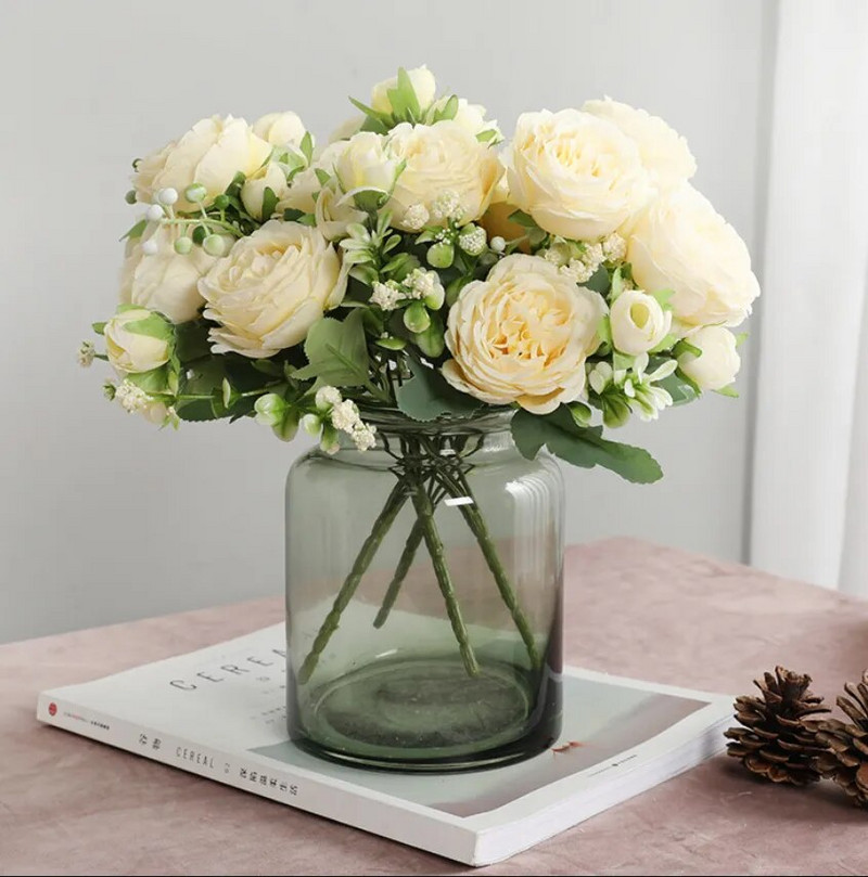 Romantiškos rožės Dirbtinės gėlės Vestuvinės nuotakos puokštė Namų kambario dekoravimas Tikras prisilietimas netikrų gėlių vakarėlio šventė