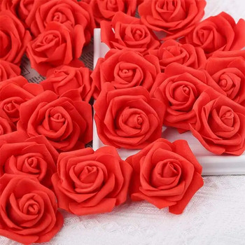 ​100/50 τεμ. Κόκκινος αφρός Fake Rose Heads 7cm Τεχνητά λουλούδια για DIY Γαμήλια Μπουκέτα Διακόσμηση για το πάρτι του Αγίου Βαλεντίνου