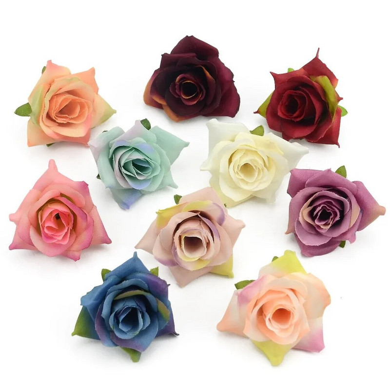 50 DB/5 cm fehér rózsa bimbó műselyem virágok, fejek otthonra esküvői party dekoráció koszorú, ajándék Scrapbooking hamis virágok