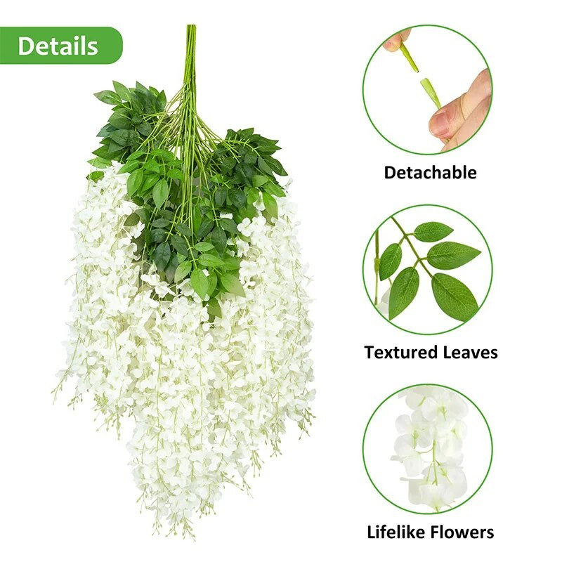 110cm Wisteria kunstlill rippuv vanik viinapuu võltslill luuderohi leht siidlilled koduaed pulmakaunistus lilled