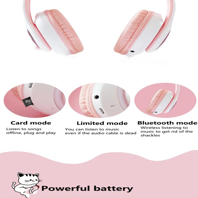 Bluetooth Cat Ausis Austiņas Spēļu Austiņas LED Bezvadu Austiņas Ar Mikrofonu Stereo Mūzika Sports Datortelefons Universāls