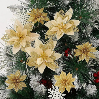 5бр. Коледни блестящи цветя на коледна звезда Изкуствени флорални Направи си сам гирлянди Орнаменти за коледно дърво Сватбено парти Новогодишна украса
