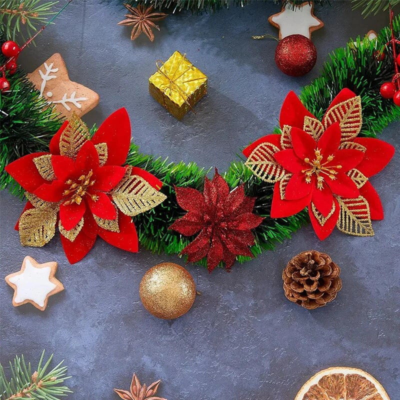 5 tk Jõulutähte särav jõulutähe lill Kunstlilled DIY vanikud jõulupuu kaunistused pulmapeo uusaasta kaunistused