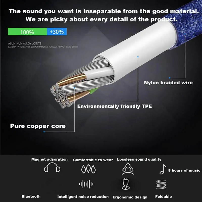 Nove bežične bluetooth slušalice za igrice, prijenosne sklopive glazbene slušalice za smanjenje buke s mikrofonom pogodne za mobilna računala