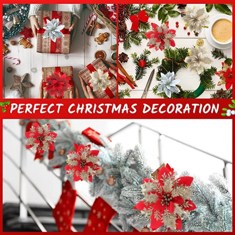 5db 14cm-es karácsonyi virág művirág karácsonyfadísz karácsonyi medál otthoni újévi ajándék lakberendezés (polccal)