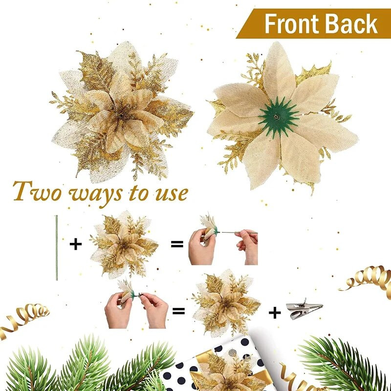 5db 14cm-es karácsonyi virág művirág karácsonyfadísz karácsonyi medál otthoni újévi ajándék lakberendezés (polccal)