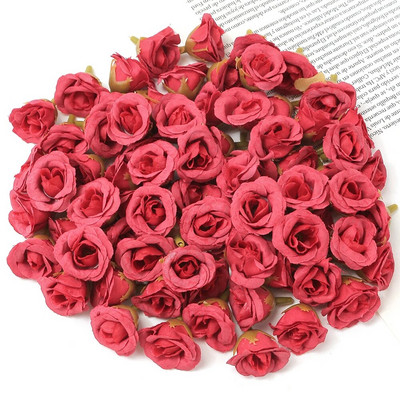 50 gab. Zīda roze Mākslīgie ziedi Galva Mini viltoti ziedi mājas dekorēšanai Dārza ballītei Kāzu noformējuma vainags Dāvanu aksesuāri
