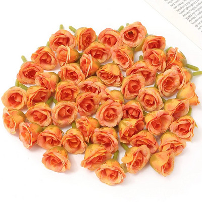 50 gab. Zīda roze Mākslīgie ziedi Galva Mini viltoti ziedi mājas dekorēšanai Dārza ballītei Kāzu noformējuma vainags Dāvanu aksesuāri