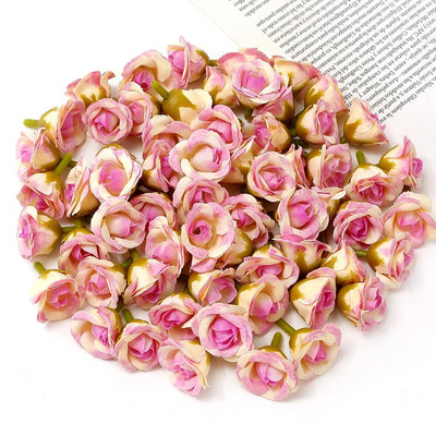 50 gab. Zīda roze Mākslīgie ziedi Galva Mini viltoti ziedi mājas dekorēšanai Dārza ballītei Kāzu noformējuma vainags Dāvanu aksesuāri