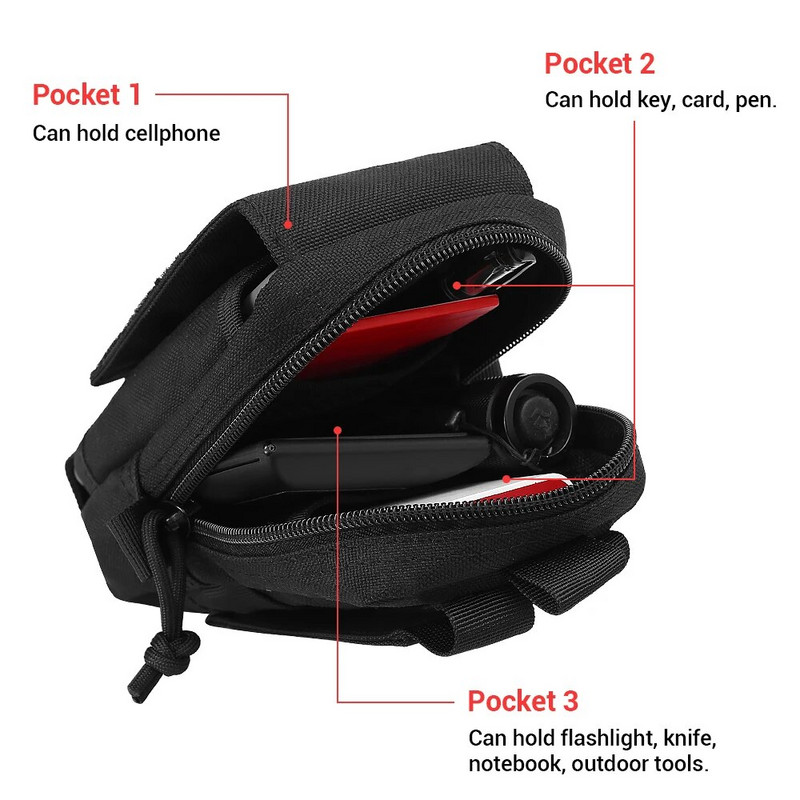 1000D Tactical Molle telefonikott sõjaline EDC Fanny Pack vöökott Vesti pakk rahakott Mobiiltelefoni ümbris välitingimustes jahikott