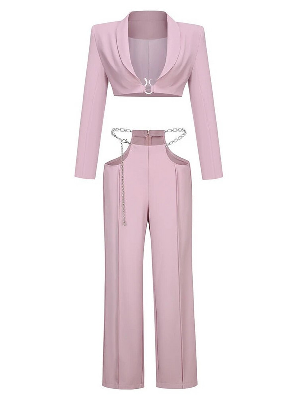 Seksīga sarkana ķēde ar garām piedurknēm V kakla žakete un garās bikses, kostīms slavenību ballītei nakts klubs 2 divdaļīgs augstas kvalitātes komplekts