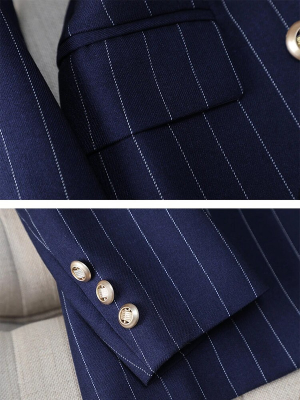 Modni S-8XL uredski ženski svečani komplet s hlačama Ženska plava prugasta ženska poslovna radna odjeća 2-dijelni sako i hlače